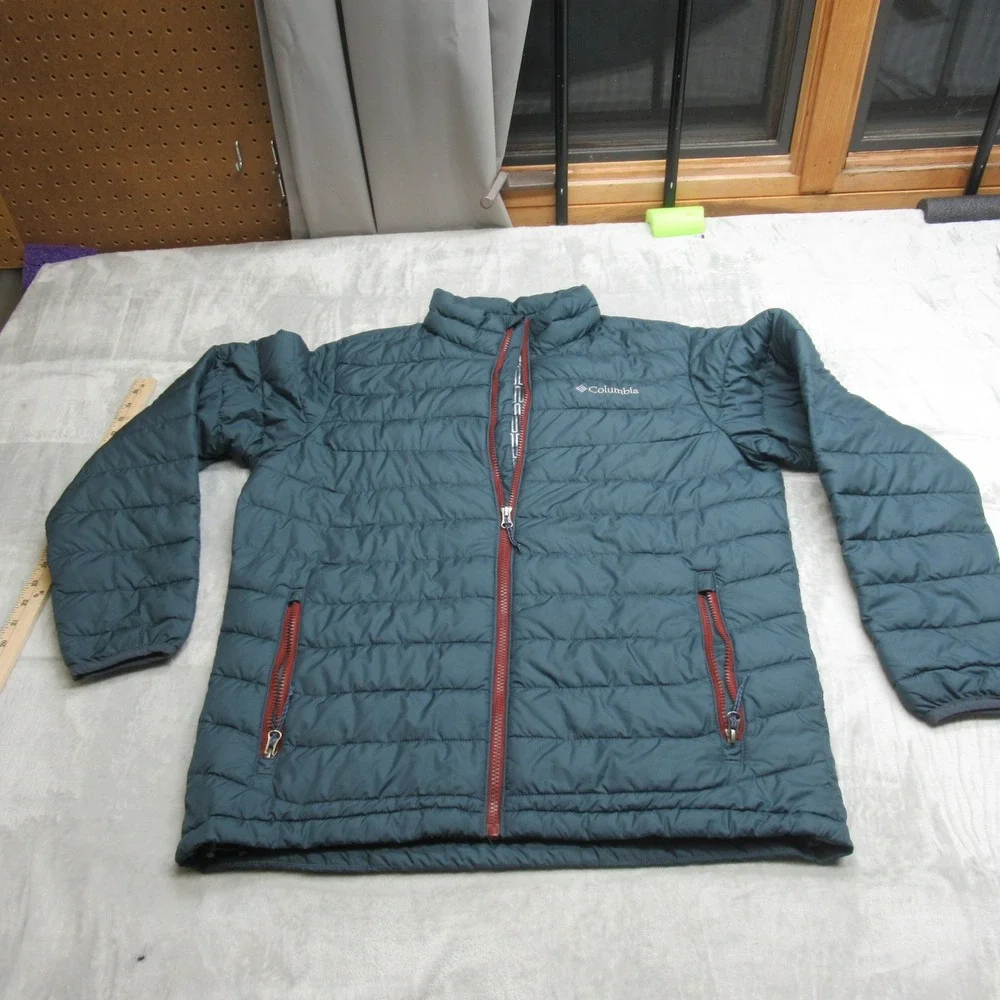 Columbia Jacket Men Medium Blue Green Insulated Quilt Light FullZip Puff Thermal